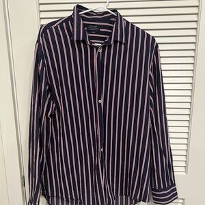 Zara Blue Casual Button Down Shirt with Vertical Stripes